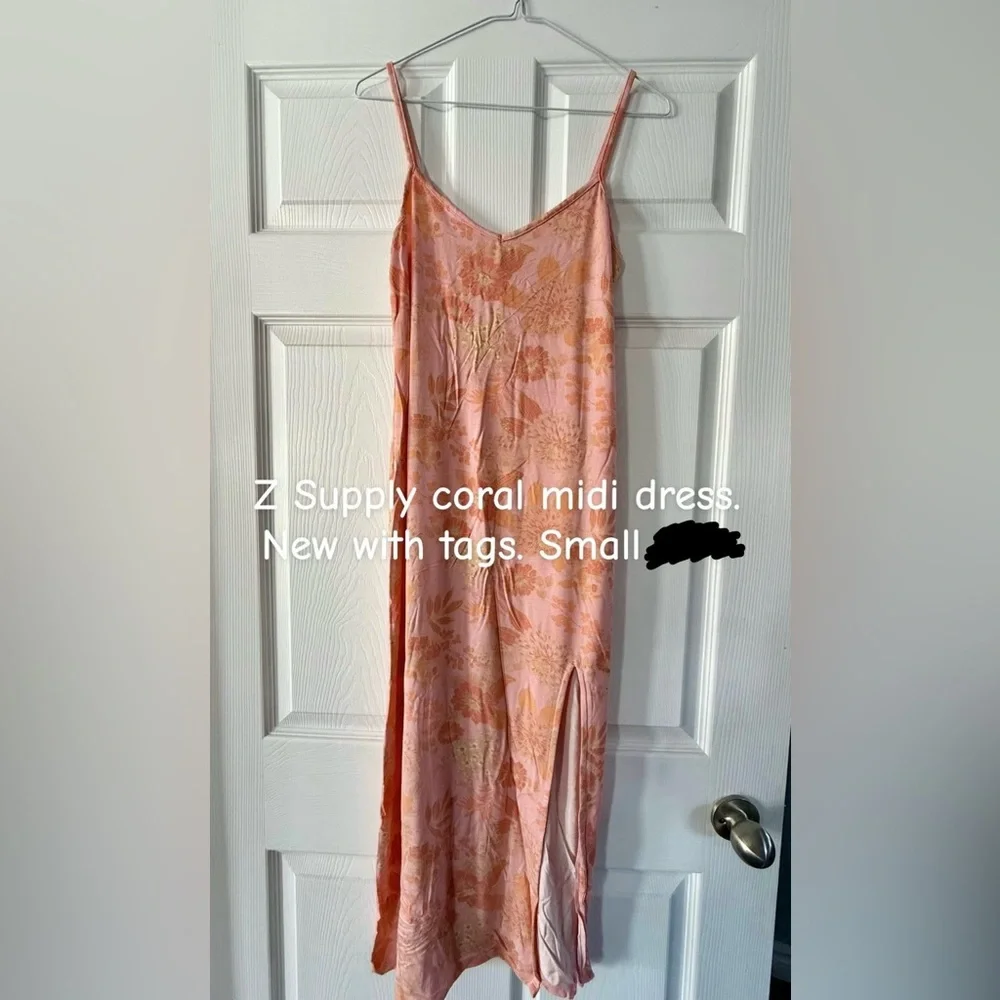 Z Supply Cora coral midi maxi dress slit NWT floral beach dress casual soft - Picture 2 of 2
